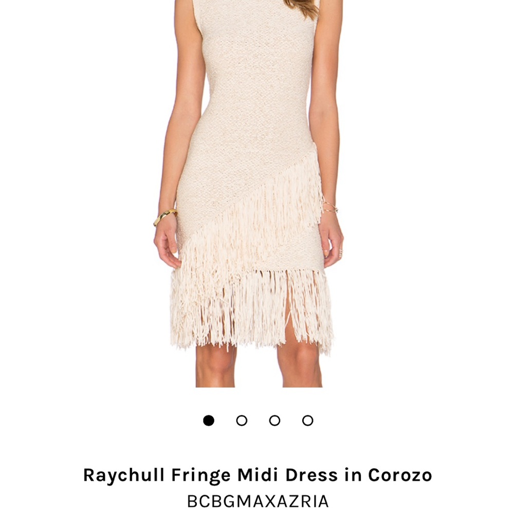 BCBG Raychull fringe midi dress in Corozo Small